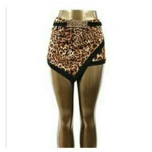 Brown Black leopard print skirt shorts with belt
